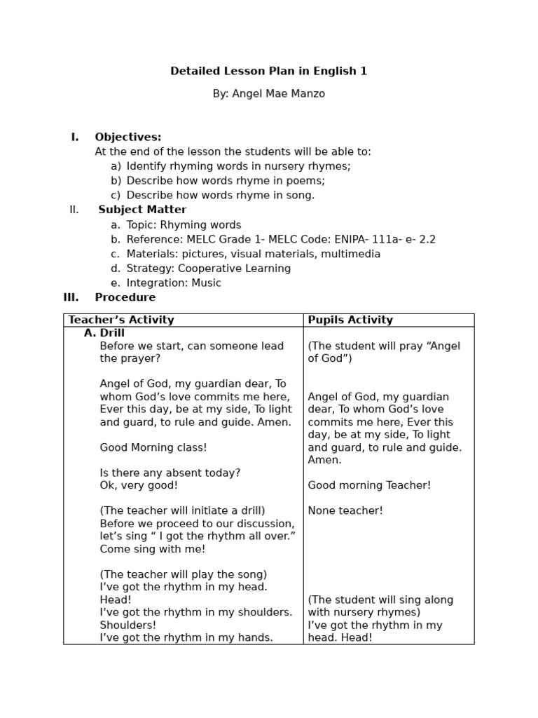 Detailed Lesson Plan in English 1 | PDF