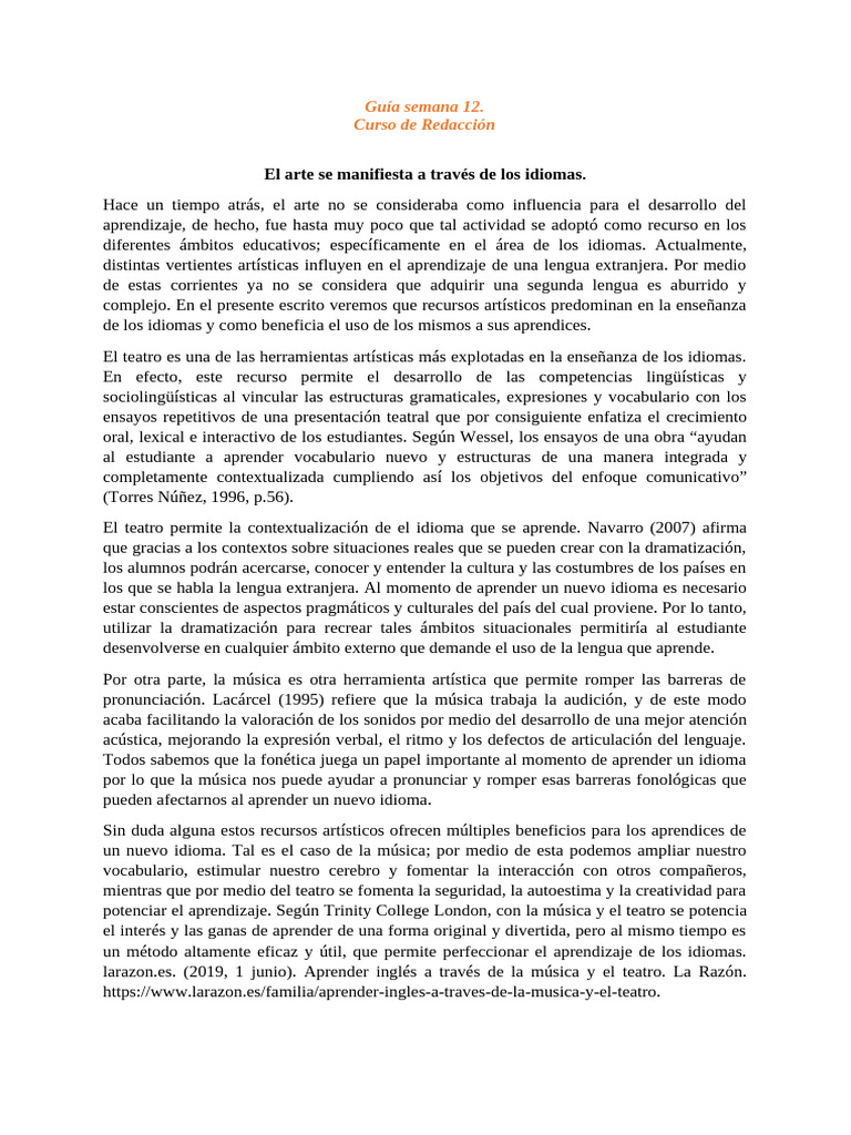 Guía Semana 12 | PDF | Aprendizaje | Artes del Lenguaje y Comunicación