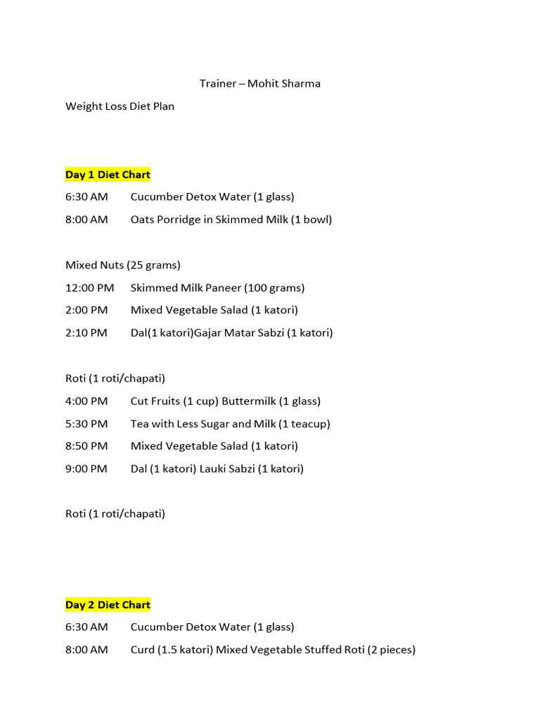Weight Loss Plan Pdf Free Download