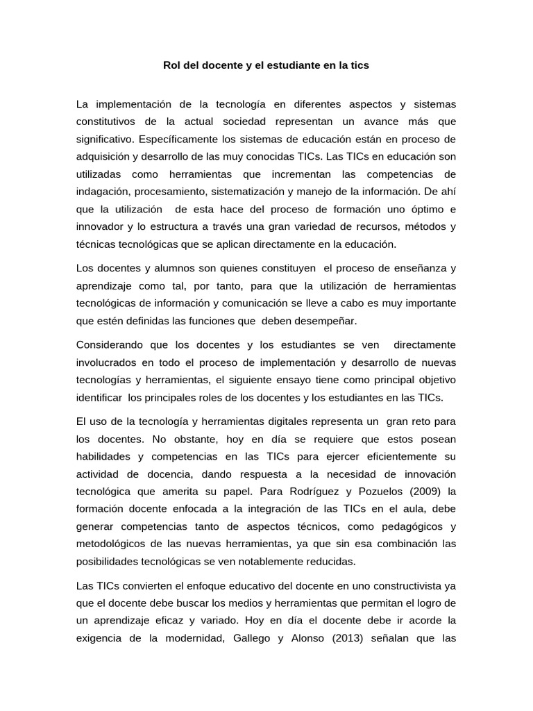 Rol Del Docente y El Estudiante en La TICs | PDF | Enseñando | Maestros