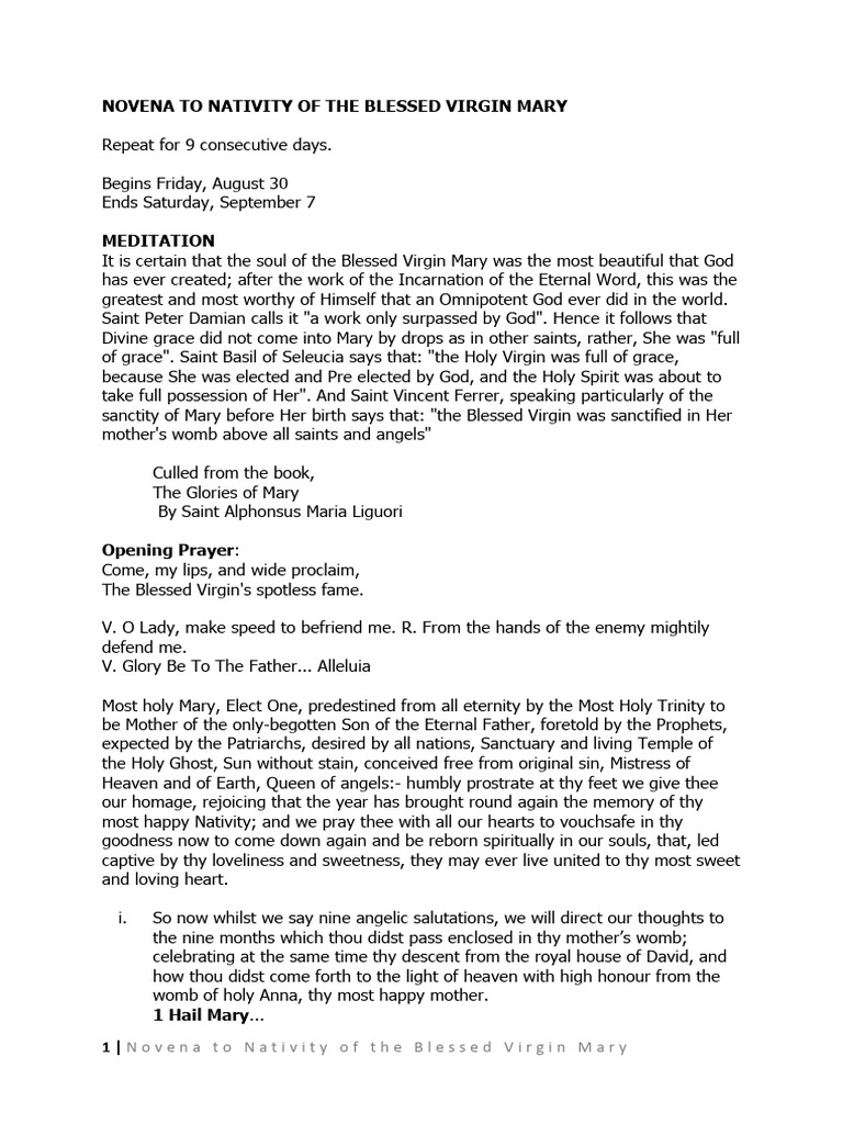 Novena To Nativity of The Blessed Virgin Mary | PDF