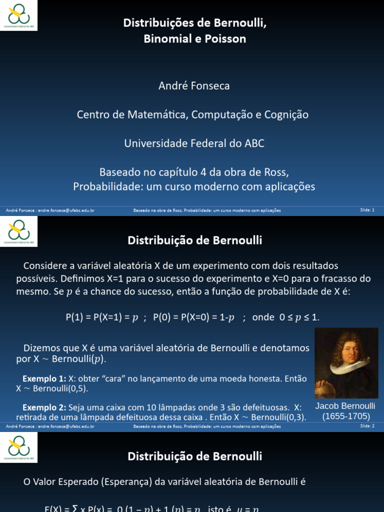 Aula de Distribuição de Bernoulli, Binomial e Poisson | PDF