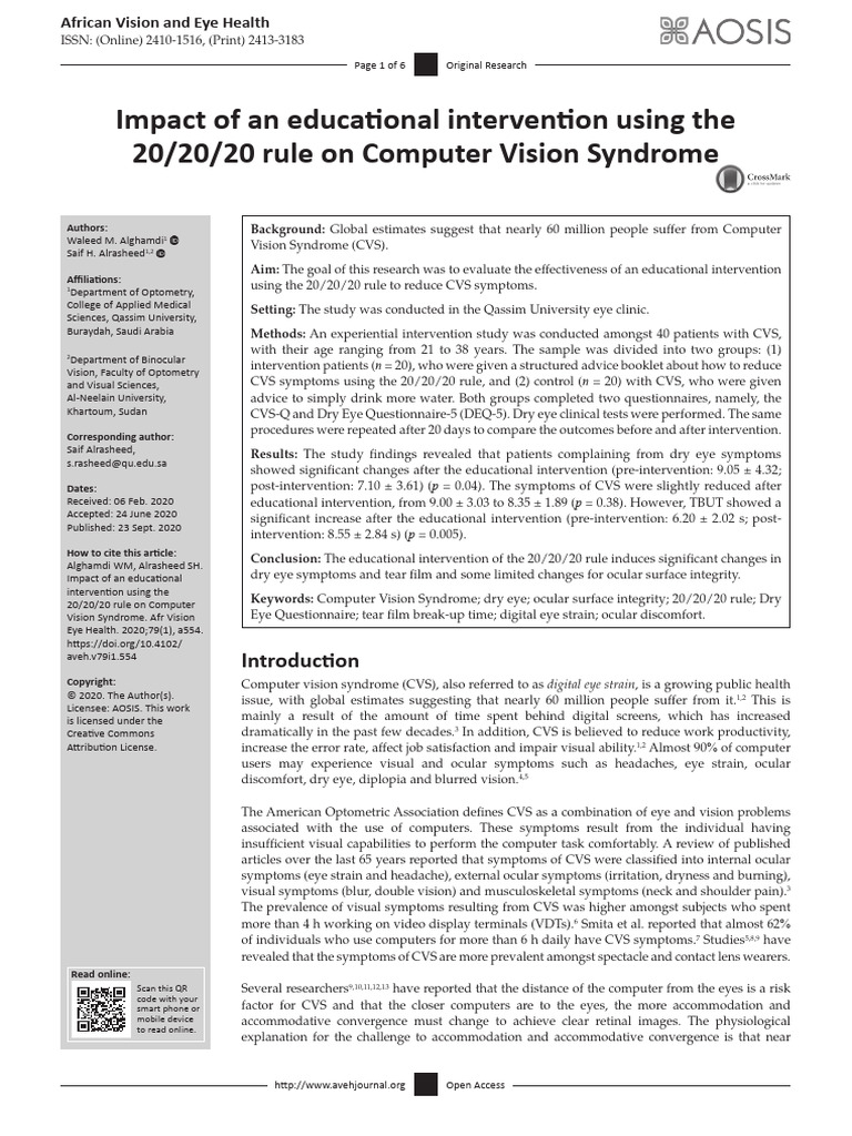 Impact of An Educational Intervention Using The 202020 Rule On Computer ...