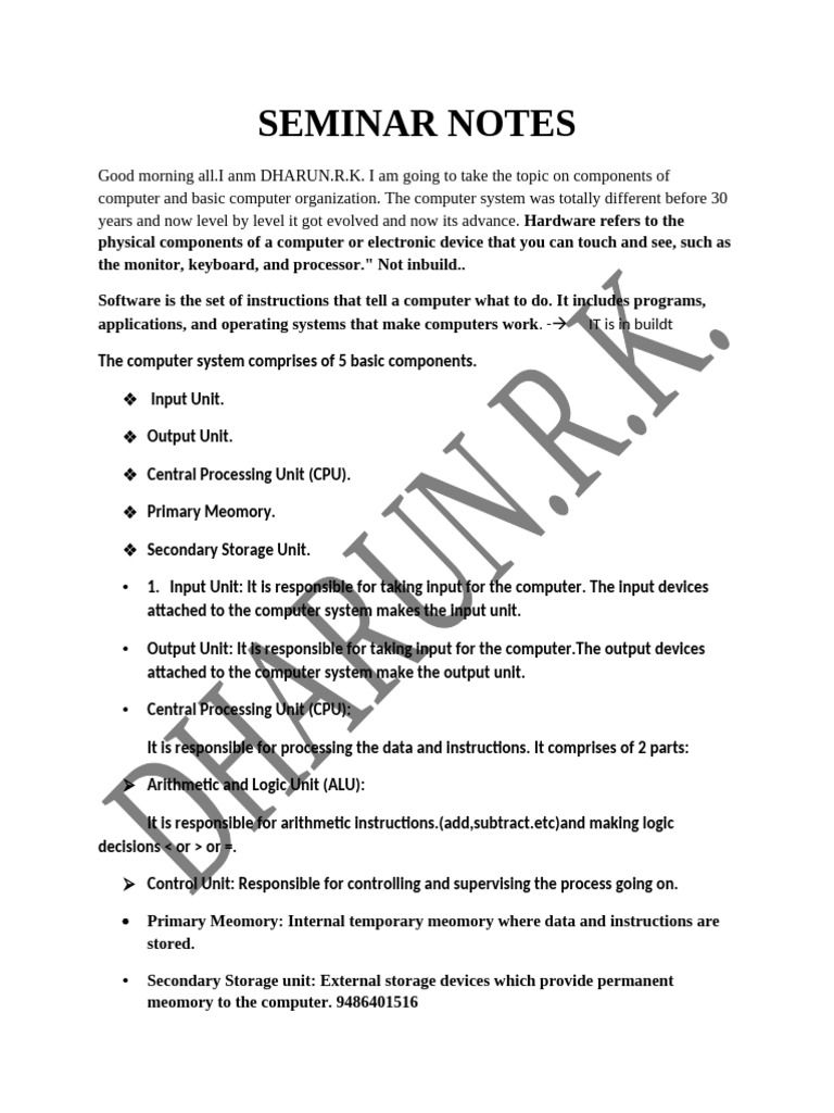 Seminar Notes | PDF