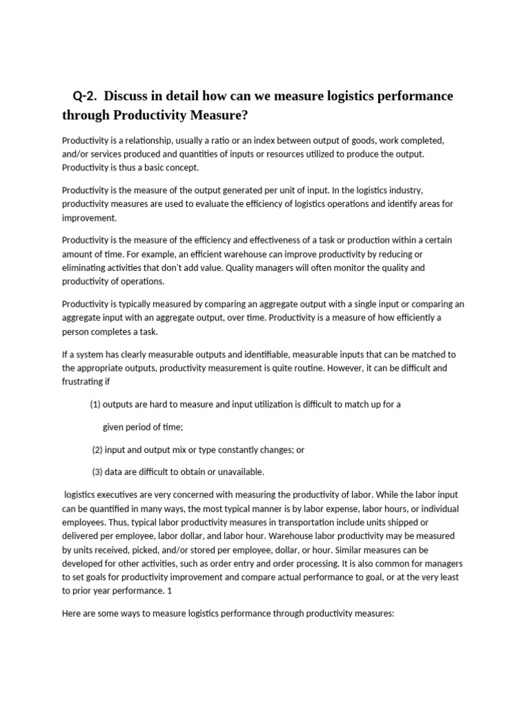 Discuss in Detail How Can We Measure Logistics Performance Through ...