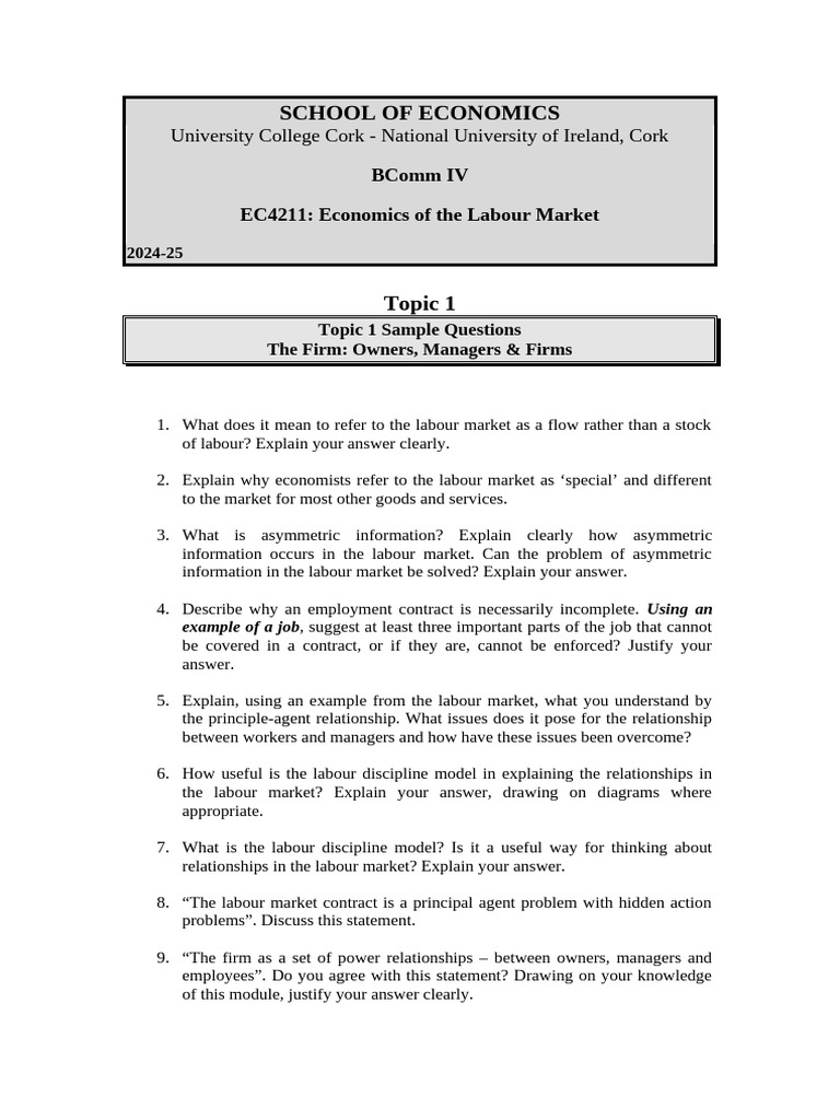 EC4211 Sample Questions Topic 1 | PDF