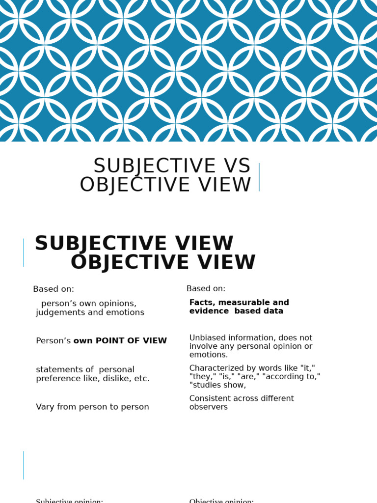 Subjective Vs Objective View | PDF