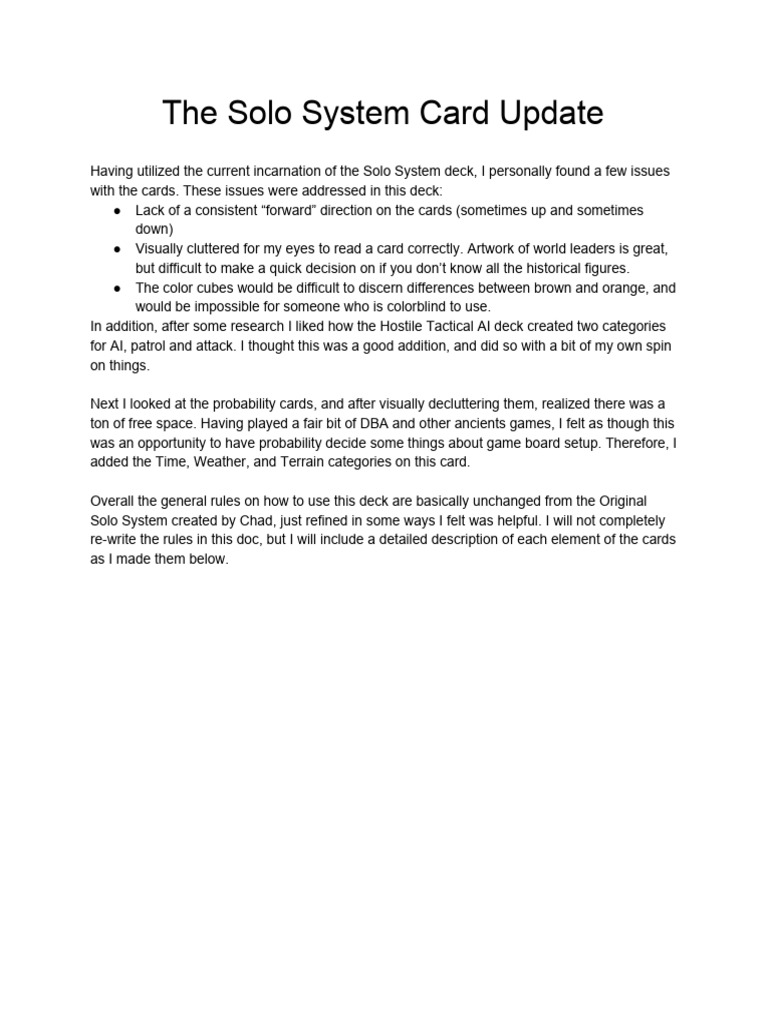 The Solo System Simplified Update | PDF