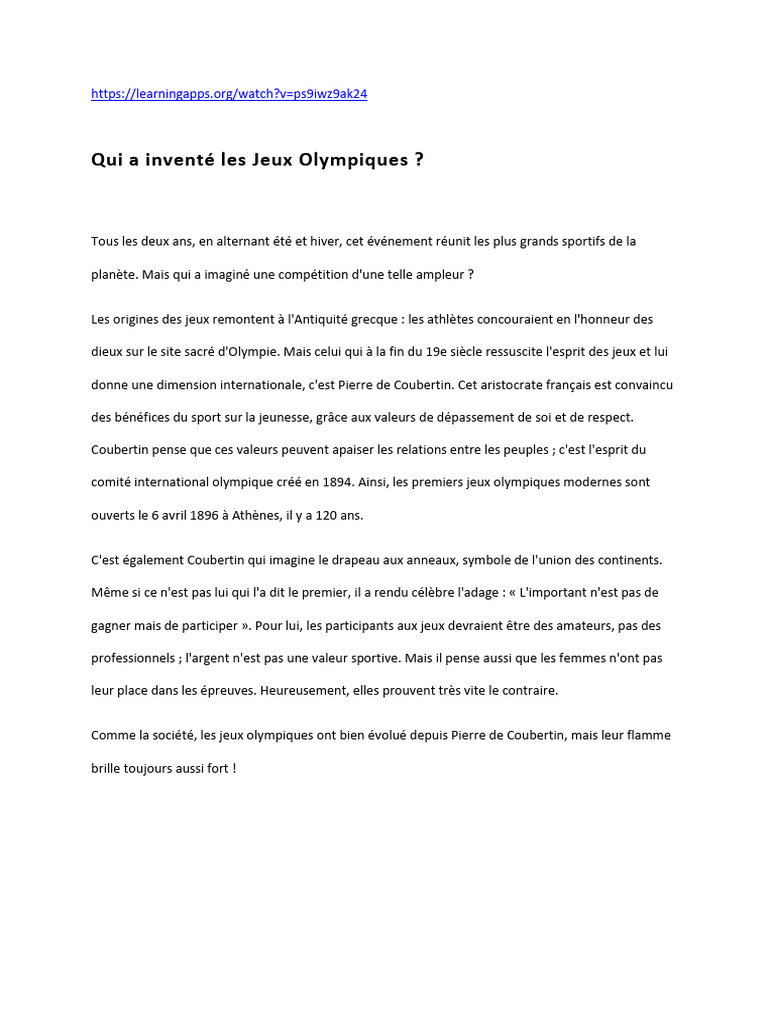 Qui A Inventé Les Jeux Olympiques PDF — free download