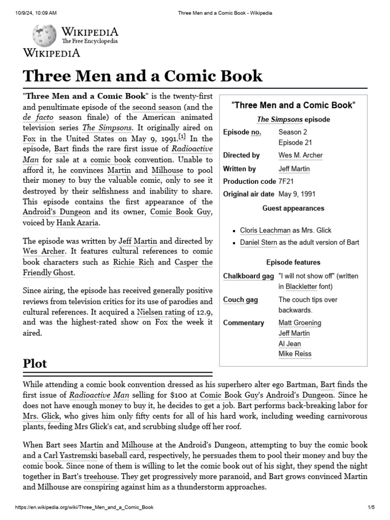 Three Men and A Comic Book - Wikipedia | PDF