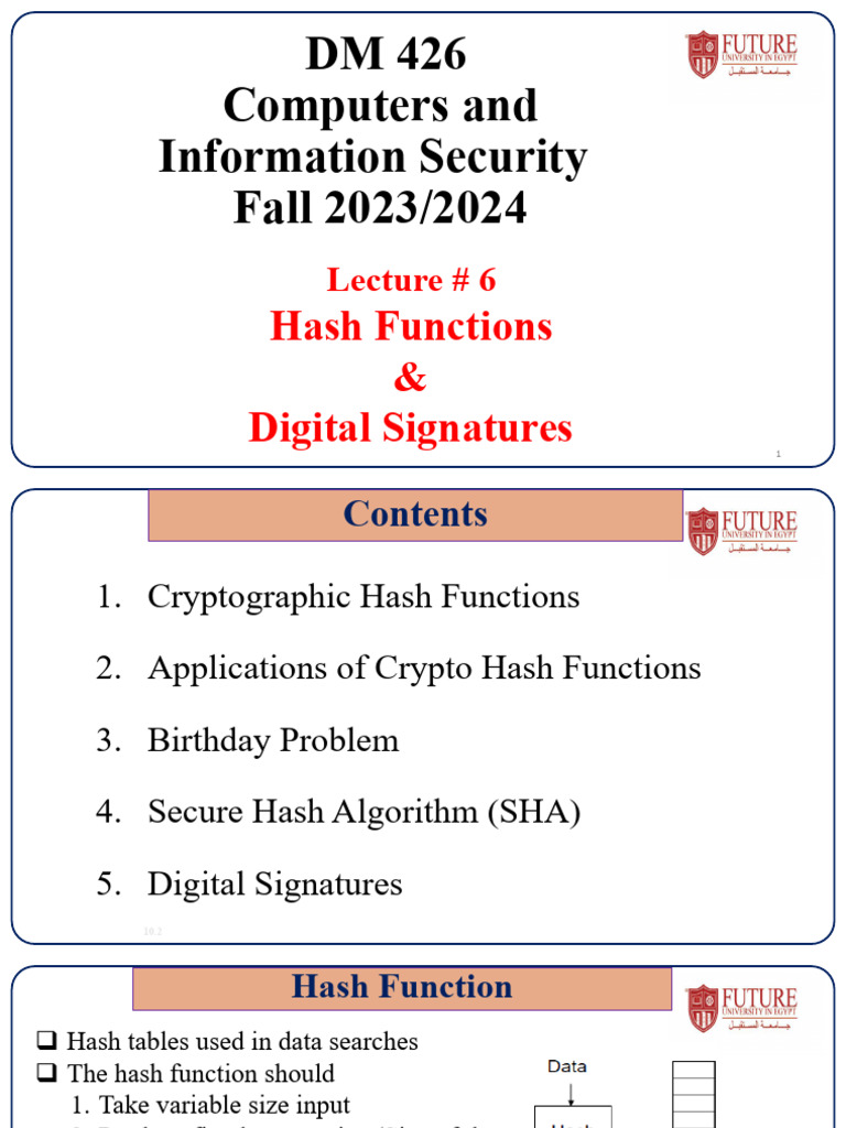 Lecture 6 - Hash Functions Digital Signature | PDF