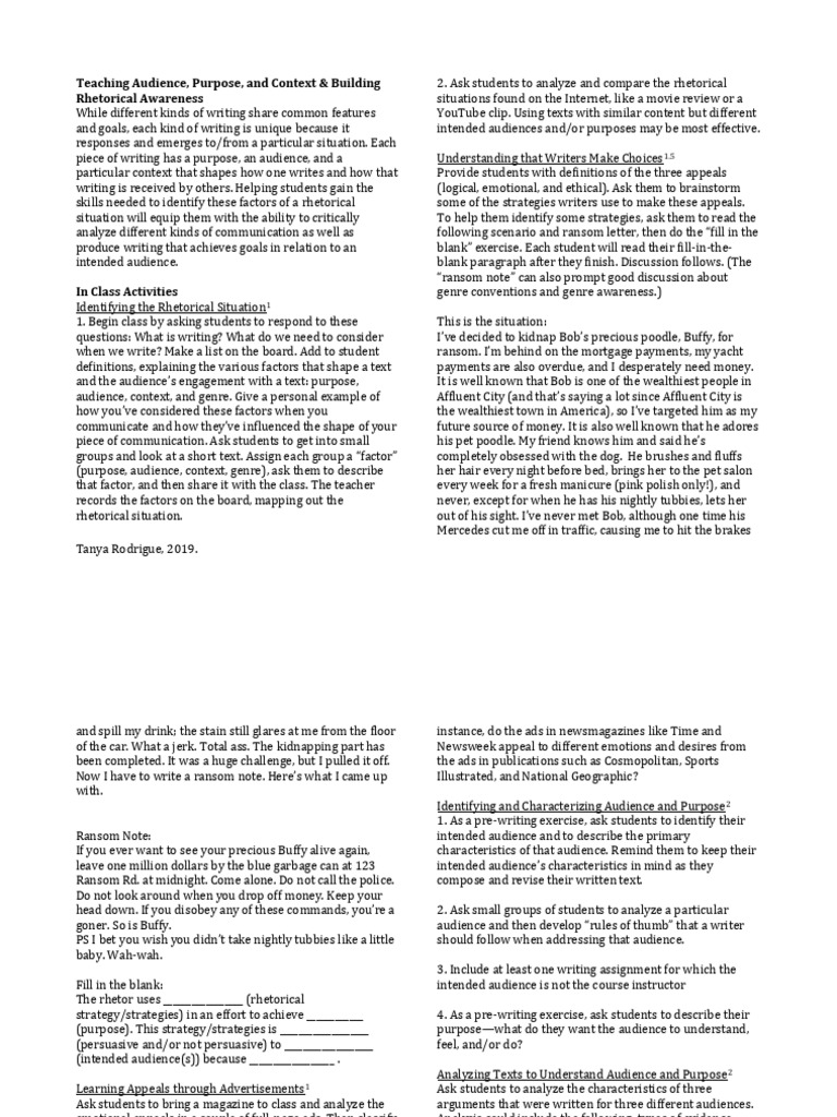Teaching Audience Purpose And Context Building Rhetorical Awareness