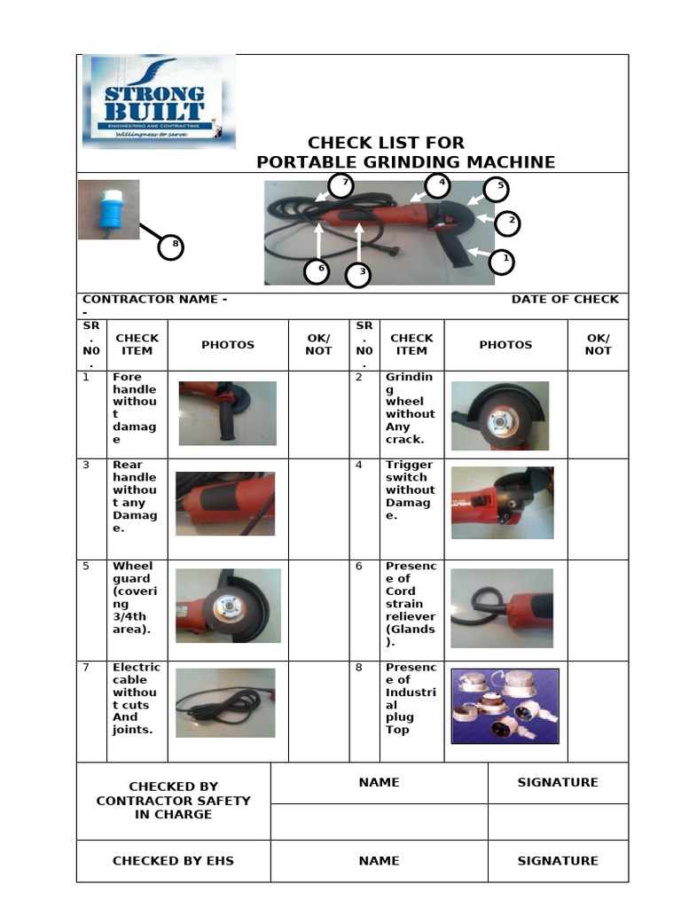 Check List For Portable Grinding Machine | PDF