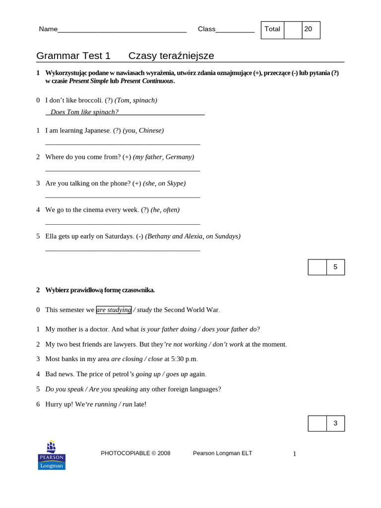Grammar Test 1 | PDF