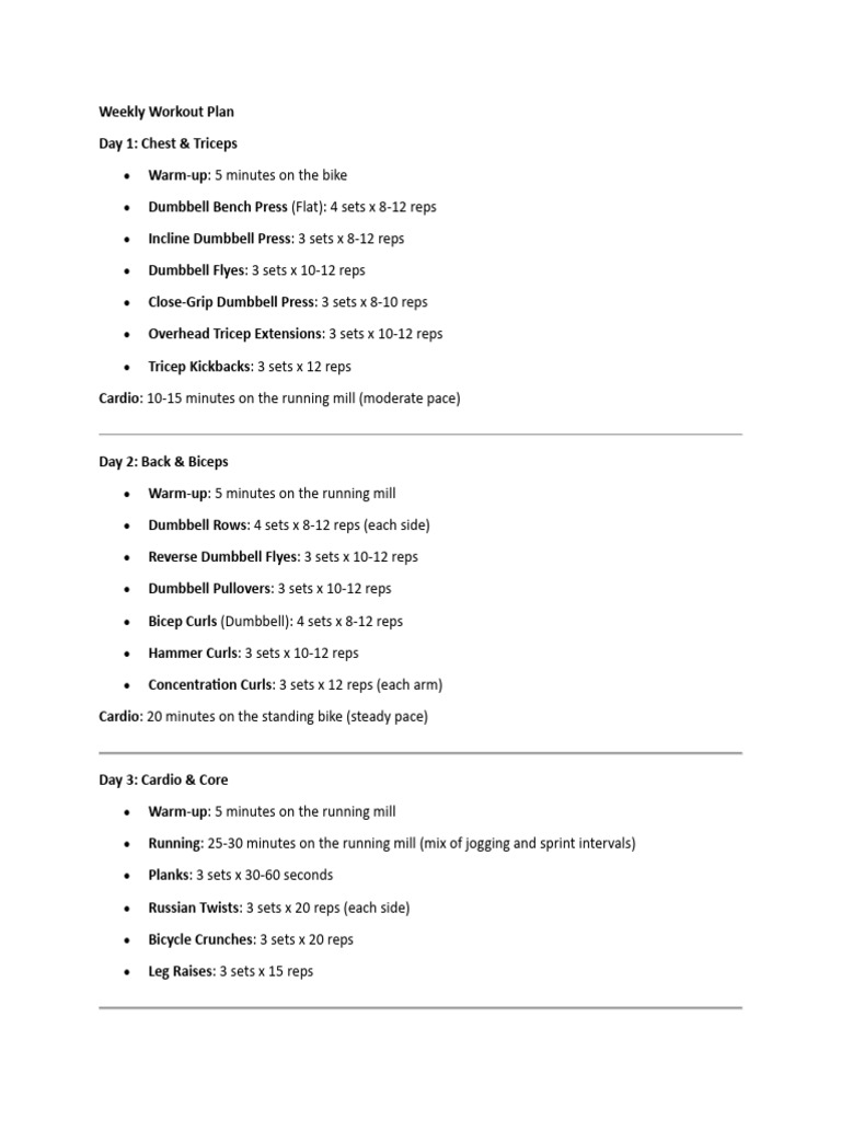 Weekly Workout Plan | PDF