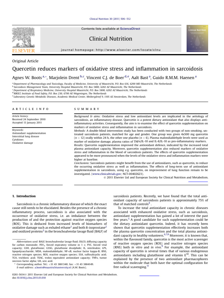 Quercetin Reduces Markers of Oxidative Stress and Inflammation in ...