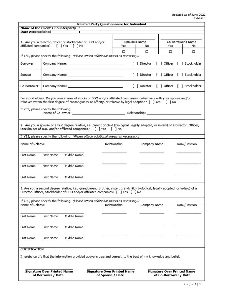 Exhibit 3 - RP Questionnaire | PDF