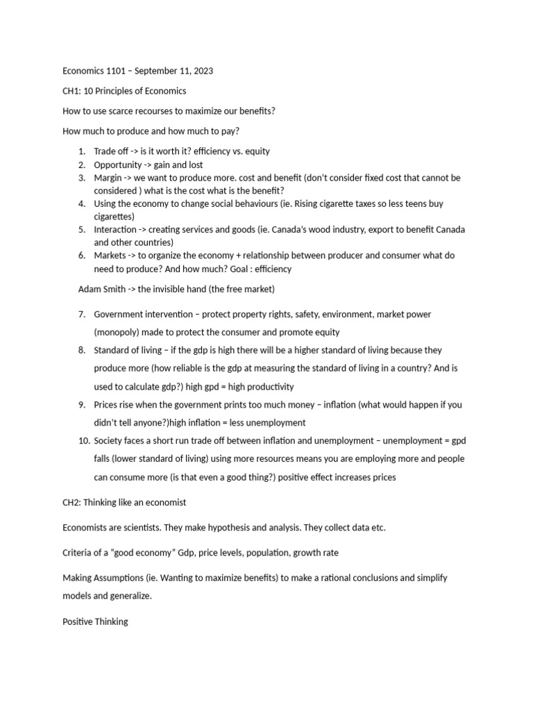 ECO 1101 - Notes Lecture 1 | PDF
