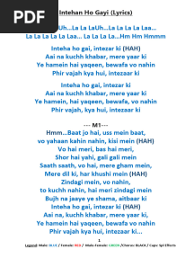 Intehaan Ho Gayi - Lyrics