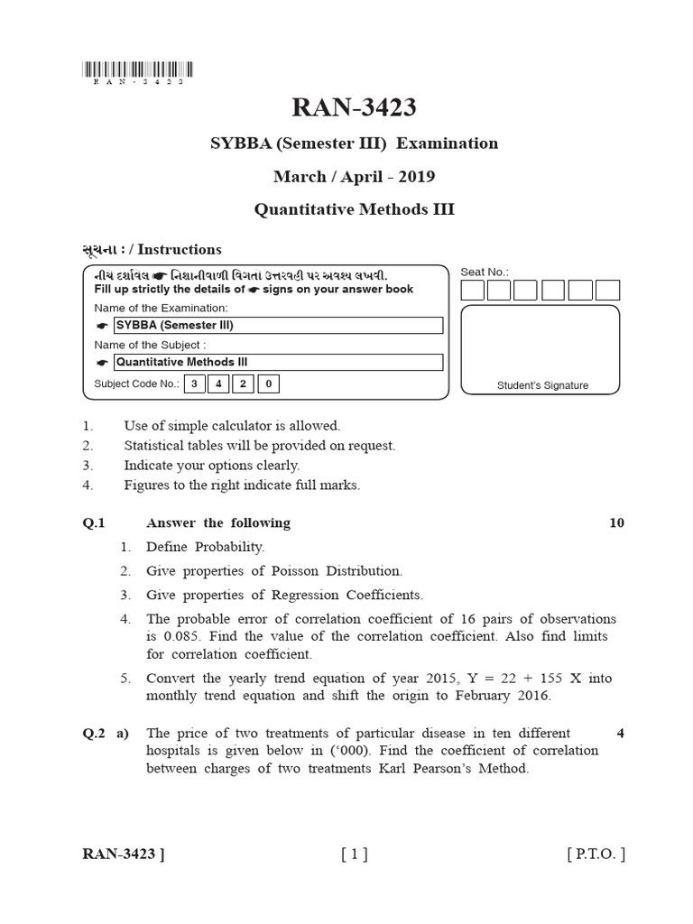 SYBBA (Semester III) Examination March / April - 2019 Quantitative ...