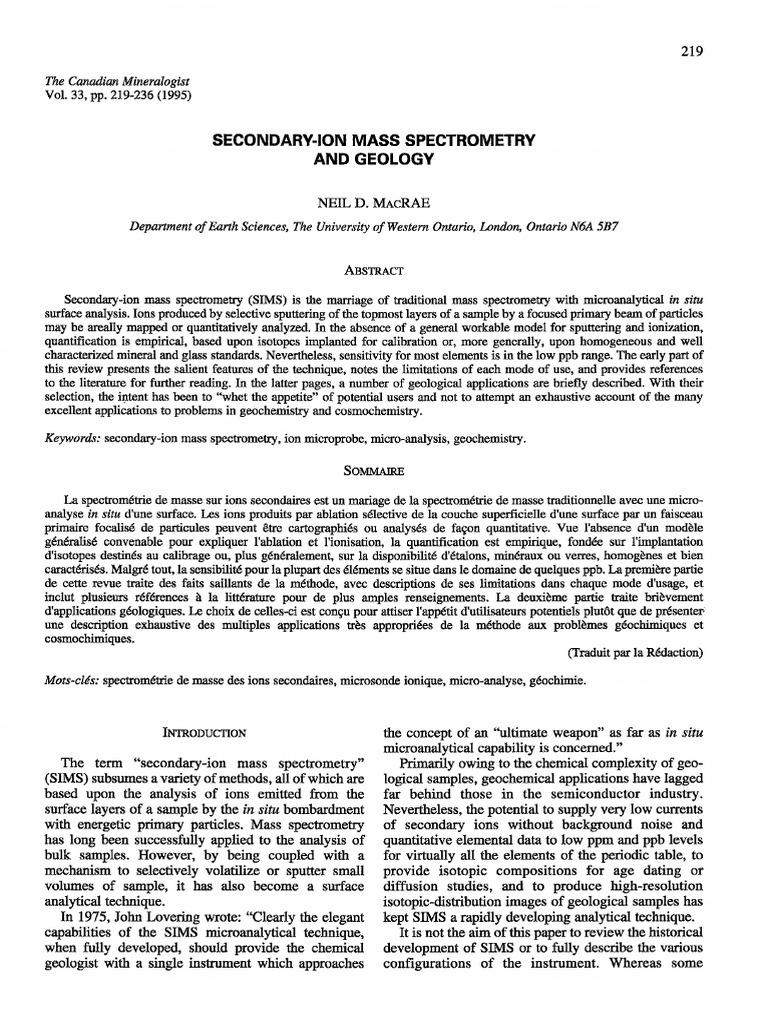 Secondary Ion Mass Spectrometry and Geology | PDF