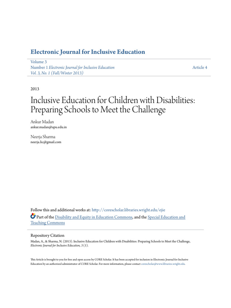 Inclusive Education For Children With Disabilities - Preparing SCH | PDF