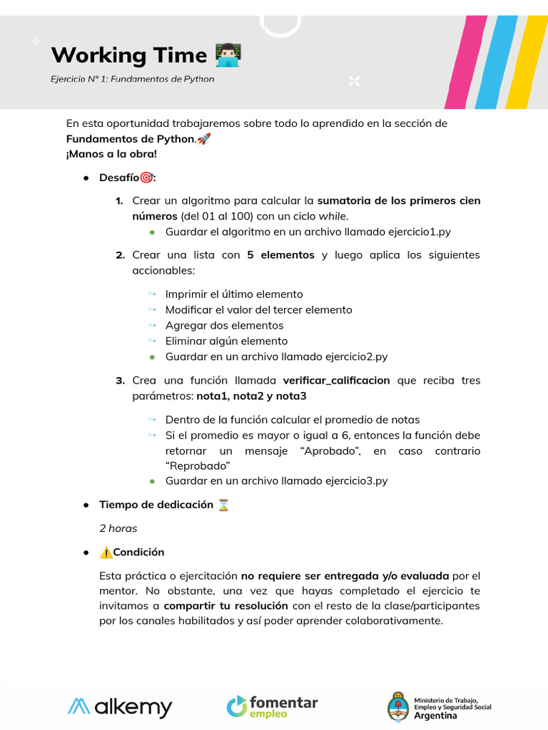 Ejercitación 1 - Fundamentos de Python - Min. Trabajo | PDF