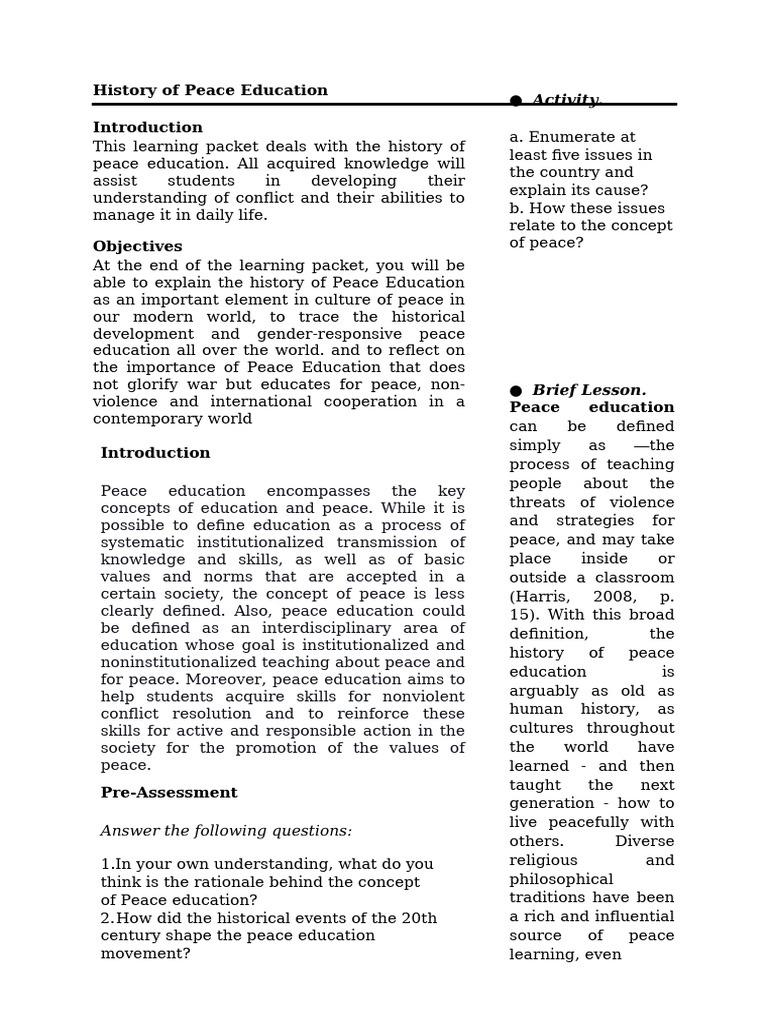 History of Peace Education 1 | PDF