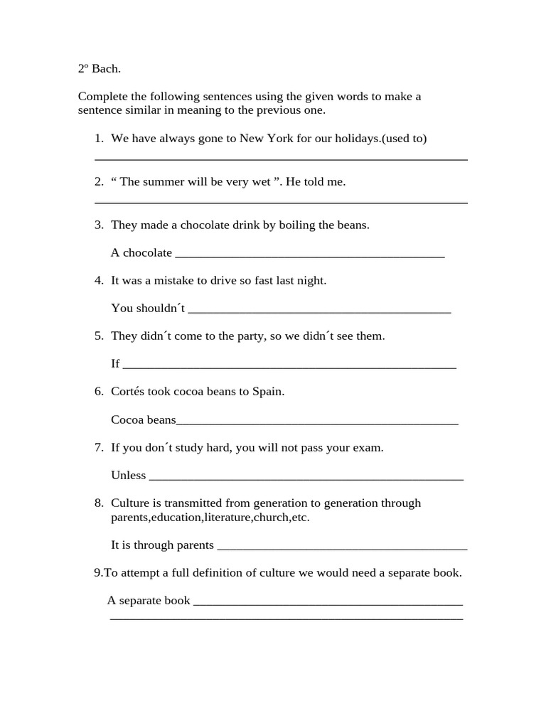 Complete Sentences - exam.BACH. | PDF