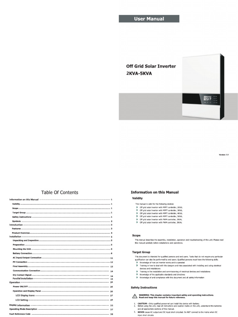 Sacolar 5KVA Inverter Manual PDF | PDF