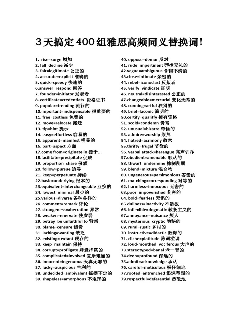 3天搞定雅思高频同义替换词400组 | PDF