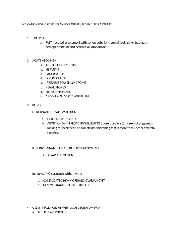Ultrasound Indication For An Emergent Urgent Case | PDF