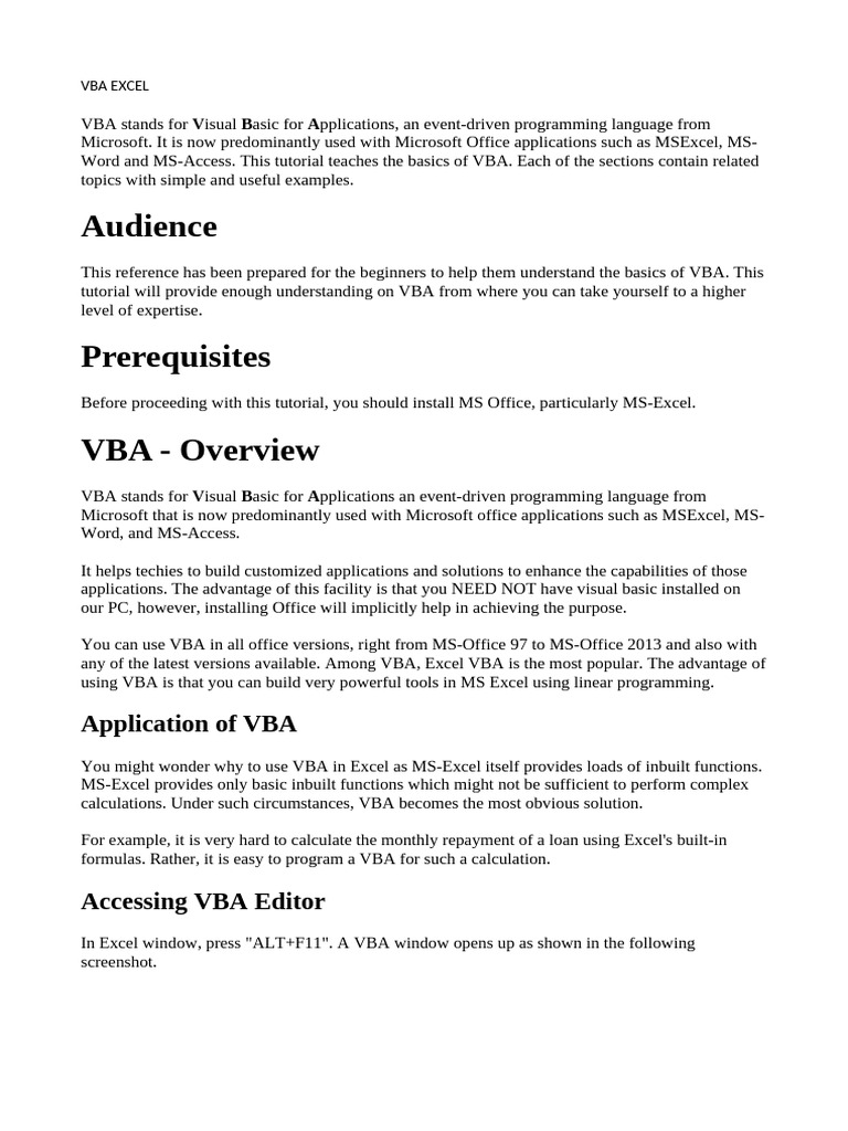 Vba Excel 1 | PDF | Microsoft Excel | Visual Basic For Applications