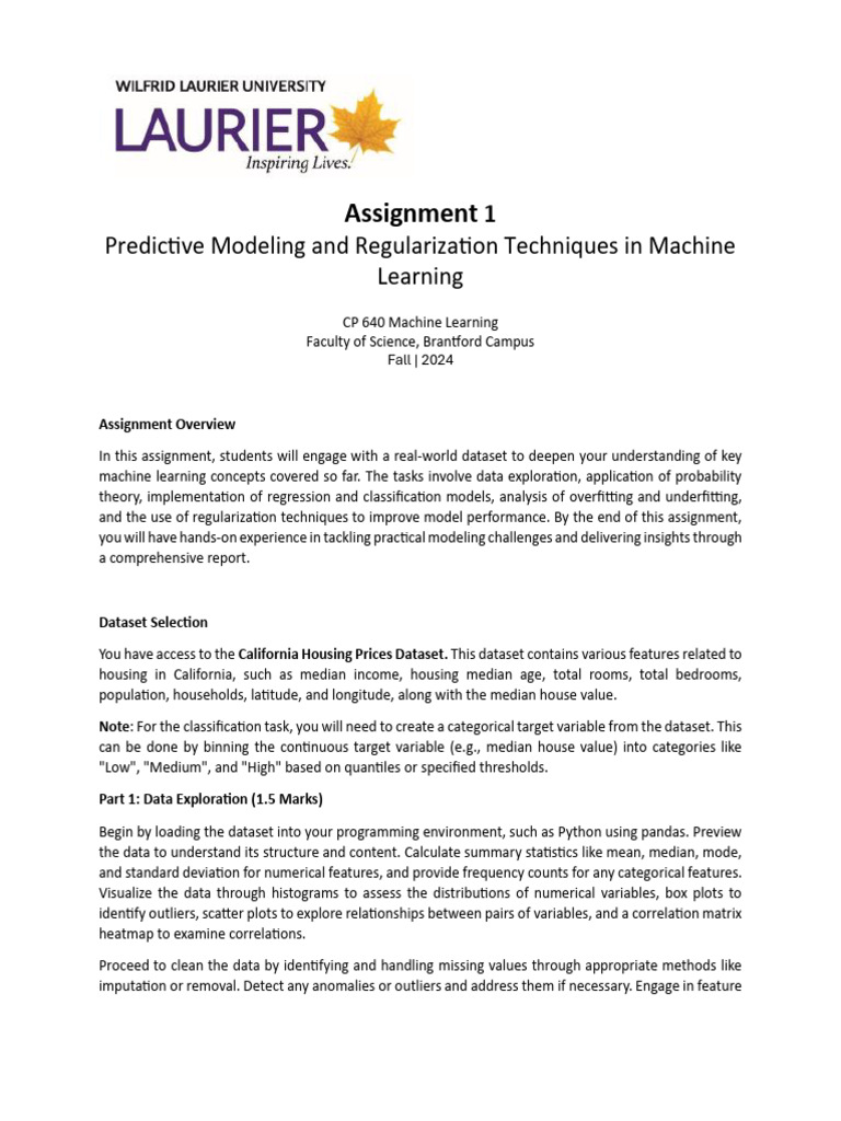 Assignment: Predictive Modeling and Regularization Techniques in ...