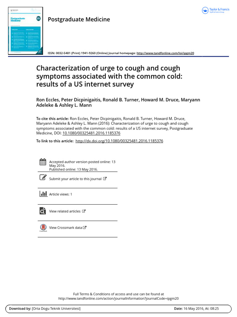 Characterization of Urge To Cough and Common Cold | PDF