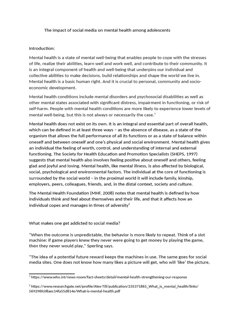 The Impact of Social Media On Mental Health Among Adolescents | PDF