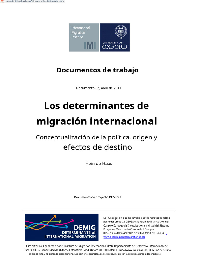 WP32 TRADUCIDO The Determinants of International Migration | PDF