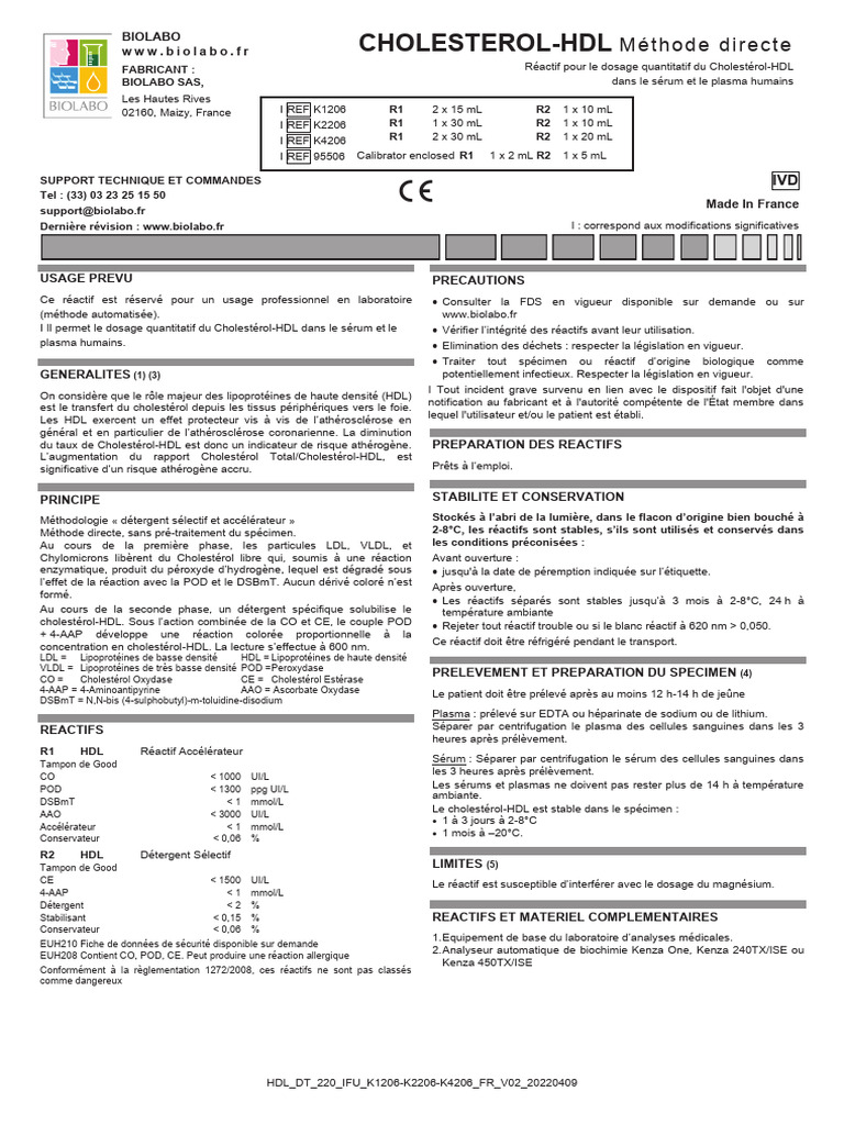 Cholesterol-Hdl: Méthode Directe | PDF