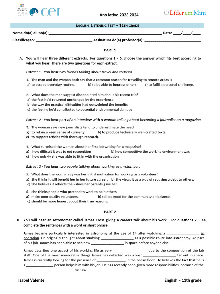 English Listening Test - 2nd Term C1 | PDF
