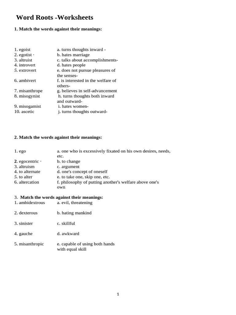 Word Roots Worksheets for Vocabulary Building | PDF | Misogyny | Wellness