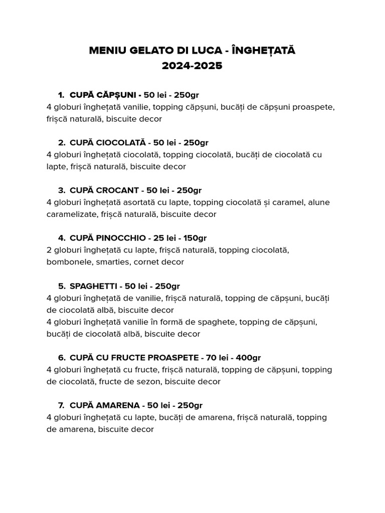 Meniu Inghetata | PDF