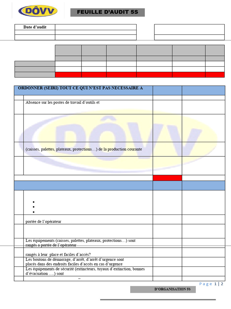 Checklist 5S - Modèle Simplifié | PDF