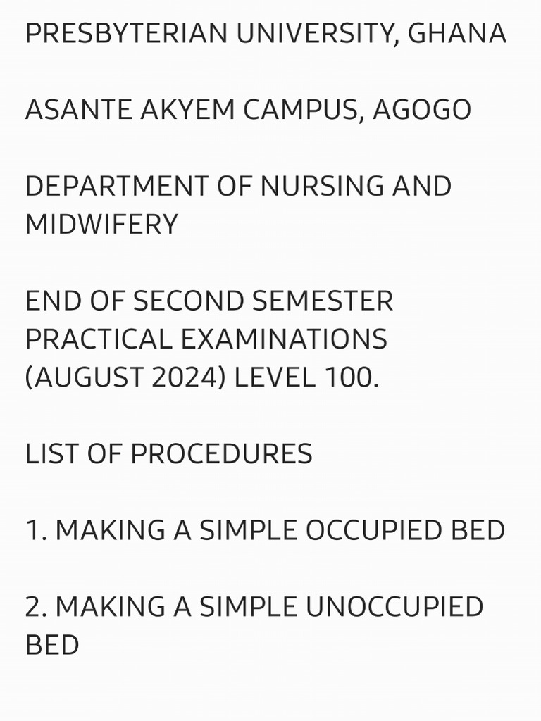 Son of Man Nursing Procedure For Pa Student's Level 100 (August 2024) | PDF