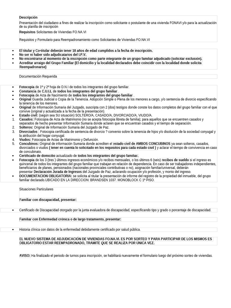 Solicitante o Postulante de Una Vivienda FONAVI | PDF