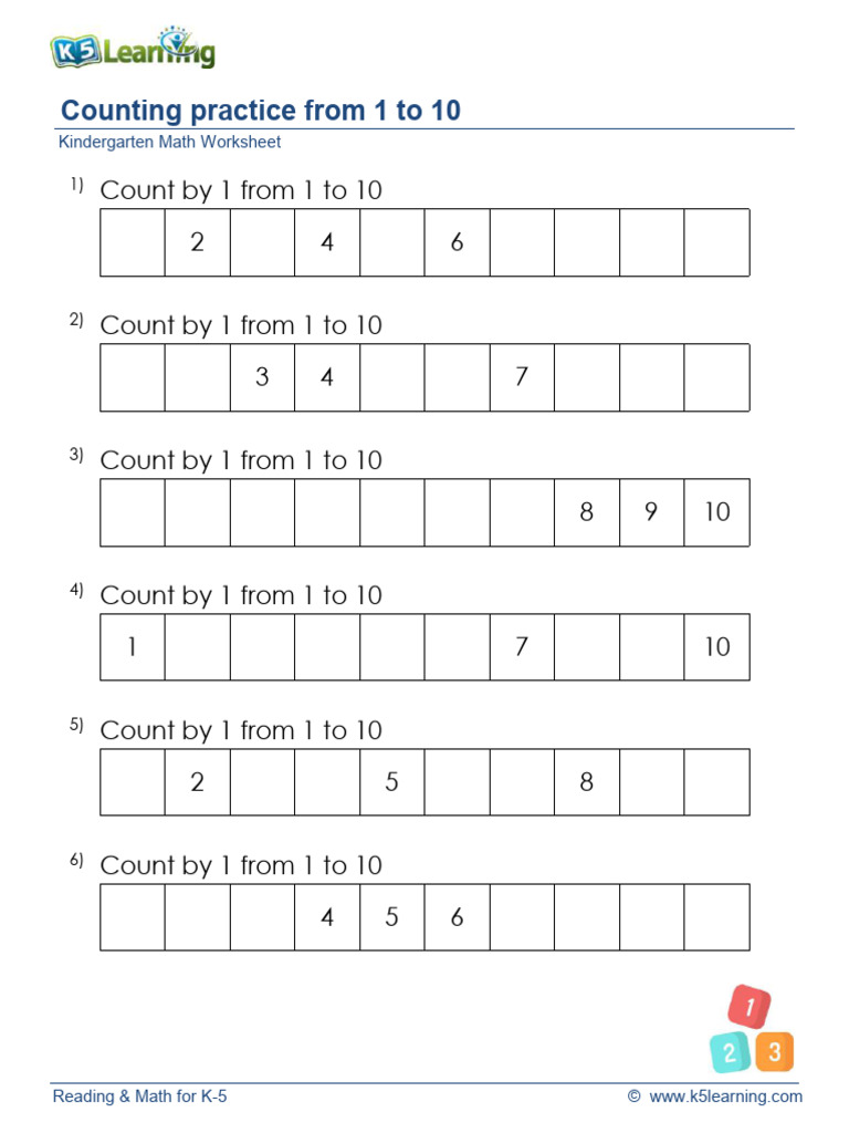 Kindergarten Counting Missing Number Sequence 1 10 B | PDF