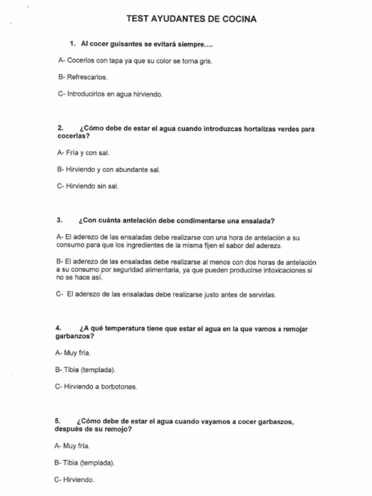 Test Ayudante de Cocina | PDF