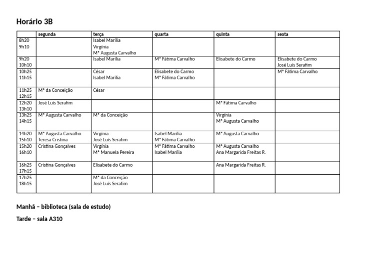 HorÃ¡rio 3B Set 2024 | PDF