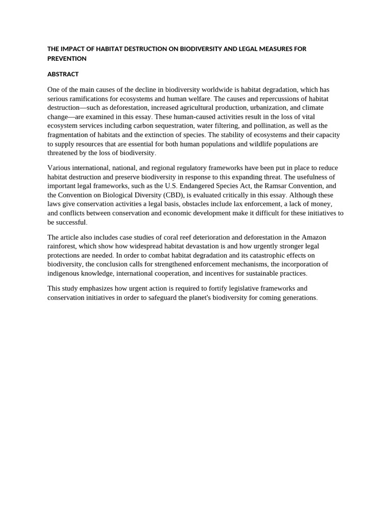 The Impact of Habitat Destruction On Biodiversity and Legal Measures ...