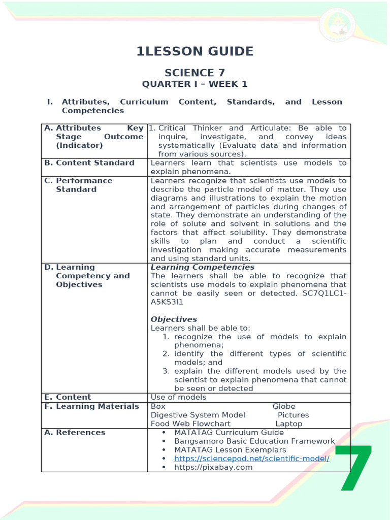 1lesson Guide: Science 7 | PDF