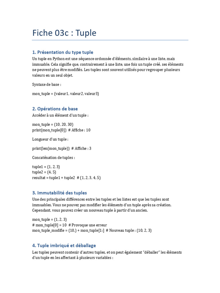 Introduction aux Tuples en Python | PDF | Programmation informatique